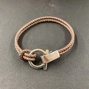 Salvatore Ferragamo Gancini Bracelet Braided Leather Men's Bracelet - Brown